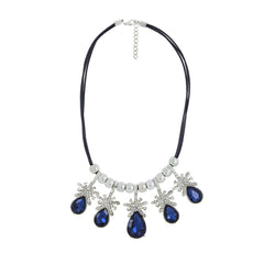 Party Floral Blue Crystal Cz American Diamond Silver Necklace