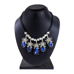 Party Floral Blue Crystal Cz American Diamond Silver Necklace