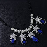 Party Floral Blue Crystal Cz American Diamond Silver Necklace