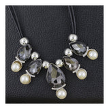 Stylish Pear Black Crystal Cz American Diamond Silver Platednecklace