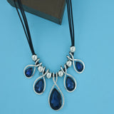 Stylish Fashion Blue Crystal Cz American Diamond Silver Necklace