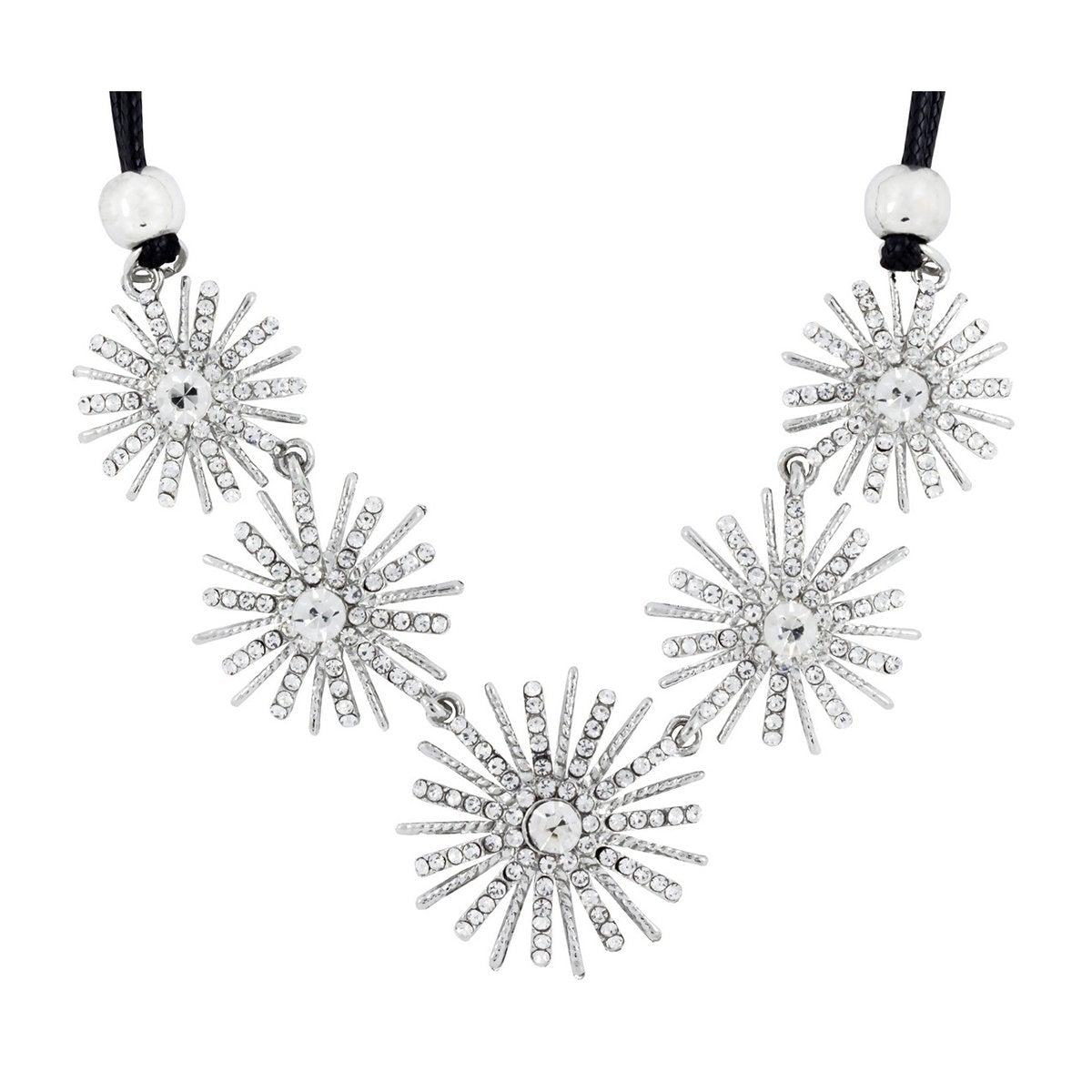 Party Star Flower Crystal Cz American Diamond Silver Plated Necklace