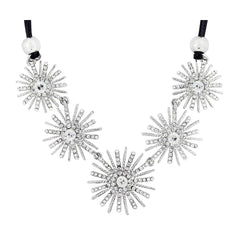 Party Star Flower Crystal Cz American Diamond Silver Plated Necklace