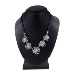Party Star Flower Crystal Cz American Diamond Silver Plated Necklace
