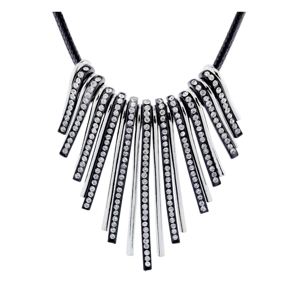 Tribal Oxidized Black Antique Silver Cz American Diamond Necklace