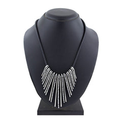 Tribal Oxidized Black Antique Silver Cz American Diamond Necklace