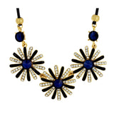 Party Flower Sparkle Blue Blue Gold Cz Crystal Pendant Necklace Chain