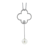 Curly Flower Pearl Cz American Diamond Long Chain Necklace
