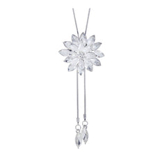 Dual Flower Crystal Pearl Cz American Diamond Long Chain Necklace