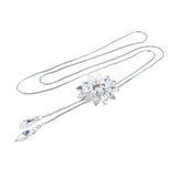 Dual Flower Crystal Pearl Cz American Diamond Long Chain Necklace