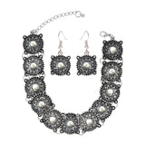 Oxidised Afghani Bohemian German Silver Beads Choker Necklace Earring