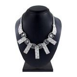 Stylish Geometric Grey Crystal Cz American Diamond Silver Necklace