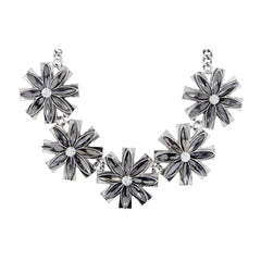 Flower Grey Crystal Antique Oxidized Slver Plated Necklace