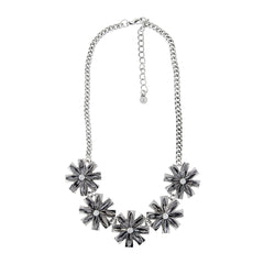 Flower Grey Crystal Antique Oxidized Slver Plated Necklace