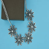 Flower Grey Crystal Antique Oxidized Slver Plated Necklace