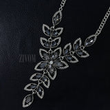 Party Floral Black Crystal Cz American Diamond Silver Plated Necklace