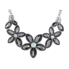 Large Flower Grey Crystal Antique Oxidized Slver Plated Necklace
