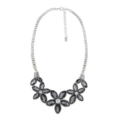 Large Flower Grey Crystal Antique Oxidized Slver Plated Necklace