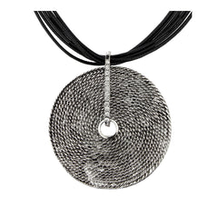 Studded Medallion Oxidized German Silver Antique Cz Pendant Necklace