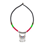 Tibetan Tribal Oxidised German Silver Enamel Filigree Thread Necklace