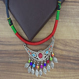Tibetan Tribal Oxidised German Silver Enamel Filigree Thread Necklace