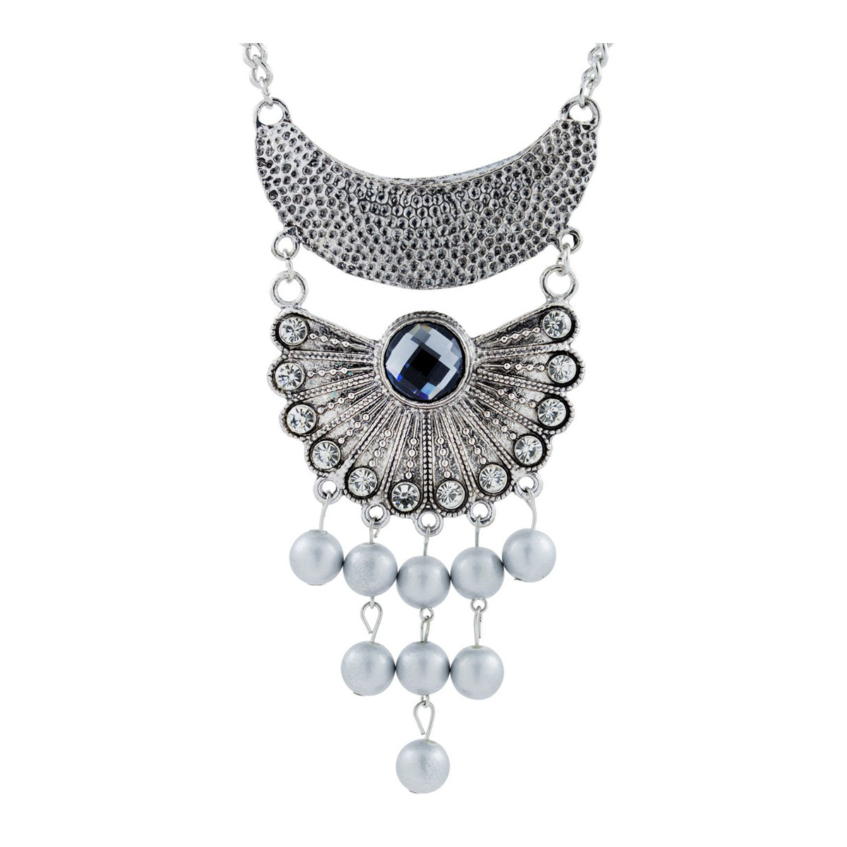 Oxidised Afghani Bohemian Tribal German Silver Crystal Pearl Necklace