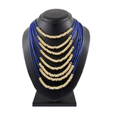 Italian Rings Multistrand 7 Layered Blue Nylon 18K Gold Long Necklace