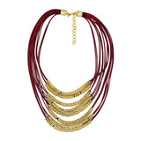 Italian Rings Multistrand 7 Layer Maroon Nylon Gold Statement Necklace
