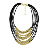 Italian Rings Multistrand 7 Layer Black Nylon Gold Statement Necklace
