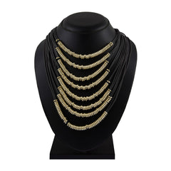 Italian Rings Multistrand 7 Layer Black Nylon Gold Statement Necklace
