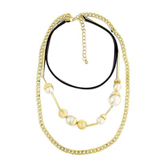 Italian Curb Pearl 18K Gold 3 Layer Statement Party Necklace Chain