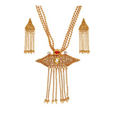 Temple Antique Kundan Red Pearl 22K Gold Earring Necklace Set