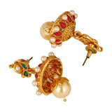 Traditional Temple Kundan Red Green Pearl Gold Earring Necklace Set