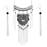 Oxidised Afghani Bohemia Beads German Silver Long Necklace Earring Set