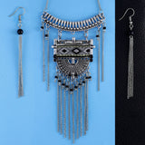Oxidised Afghani Bohemia Beads German Silver Long Necklace Earring Set