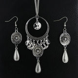 Silver Oxidised Afghani Bohemian Tribal Long Necklace Earring Set
