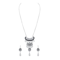 Oxidised German Silver Tribal American Diamond Beads Necklace Earring