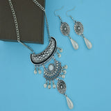 Oxidised German Silver Tribal American Diamond Beads Necklace Earring