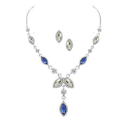 Leaf Dark Blue Silver Crystal American Diamond Necklace Earring