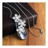 Flower Crystal Pearl Blue Western Party Wear Sweater Chain Necklace