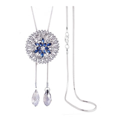 Flower Crystal Blue Western Dress Sweater Long Chain Necklace