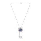 Flower Crystal Blue Western Dress Sweater Long Chain Necklace