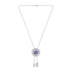 Flower Crystal Blue Western Dress Sweater Long Chain Necklace