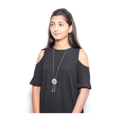 Flower Crystal Blue Western Dress Sweater Long Chain Necklace