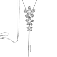 Flower Pearl Cz Silver Western Dress Wear Sweater Long Chain Necklace