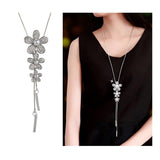 Flower Pearl Cz Silver Western Dress Wear Sweater Long Chain Necklace