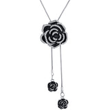 Rose Flower Enamel Black Silver Western Dress Party Sweater Necklace