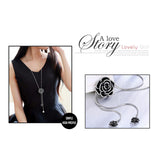 Rose Flower Enamel Black Silver Western Dress Party Sweater Necklace
