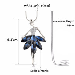 Dancing Doll Crystal Blue Silver Western Party Sweater Chain Necklace