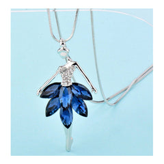 Dancing Doll Crystal Blue Silver Western Party Sweater Chain Necklace